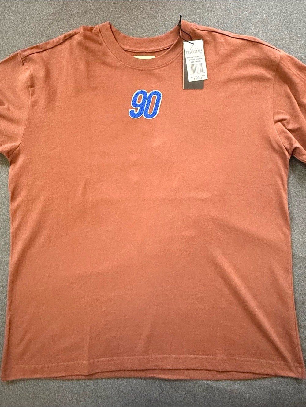 Essentials Men's Rust Short-Sleeve Tee with Blue '90' Patch